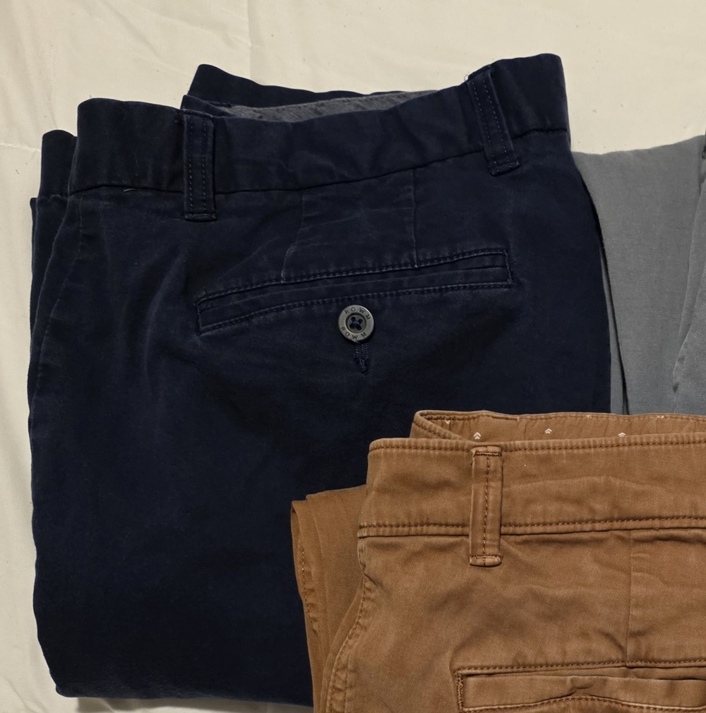 Rowm Classic Fit Comfort Stretch Flat-Front Twill Chino Pants Mens 36x32 Navy